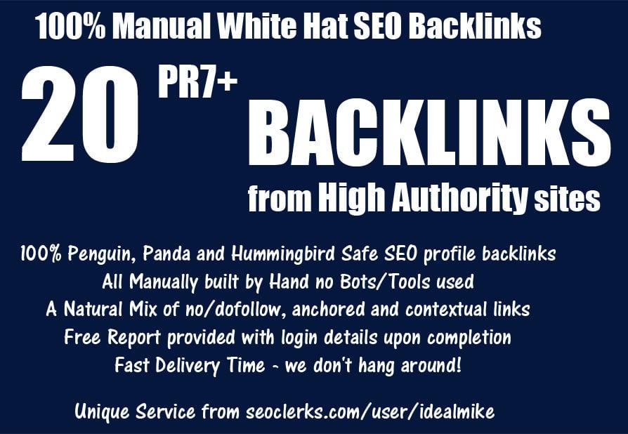 20+ PR7+ White Hat SEO Backlinks High Authority Link Building Service