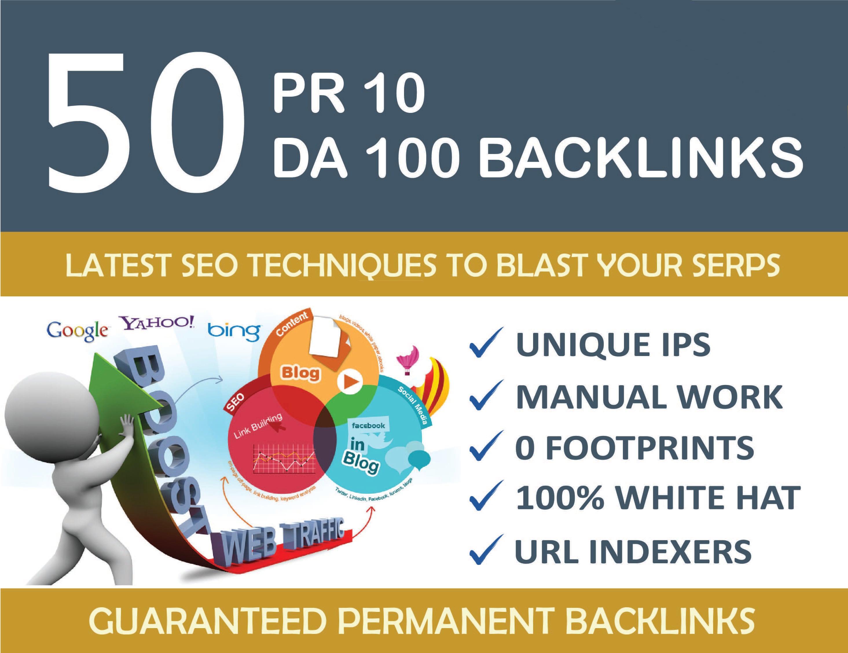 Create 50 Unique Pr10 SEO Backlinks On Da100 Sites