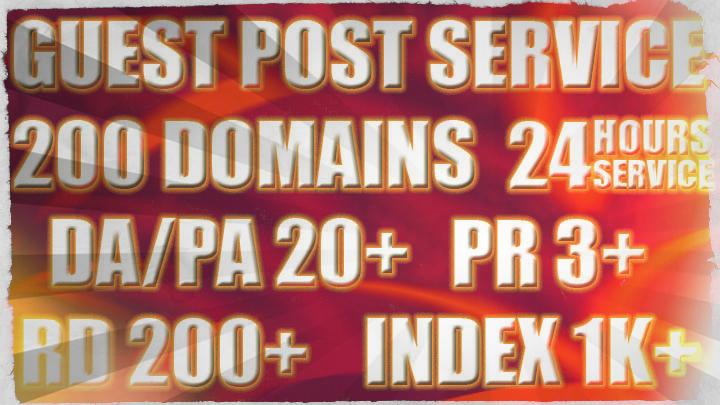 Guest Post | 200 Domains | Various Niche | DA/PA 20+ | RD 300+ | 24h Service