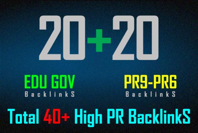 I will create 40 High pr backlinks include 20 EDU gov