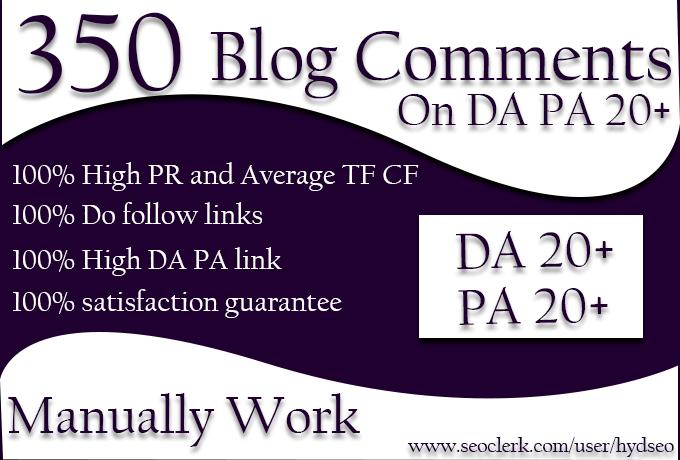 350 Blog Comments On High Authority WEbSITES (SPAM FREE SAFE FOR SEO RANKING)