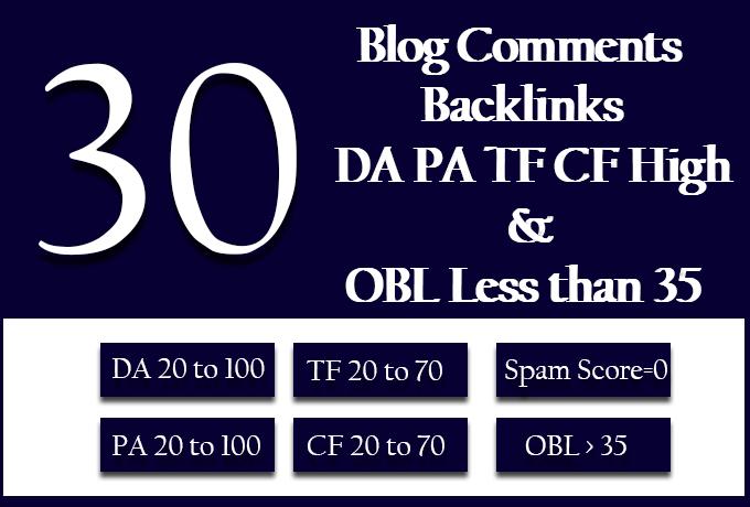 Do 30 blog comments backlins on DA PA TF CF high and OBL less than 35