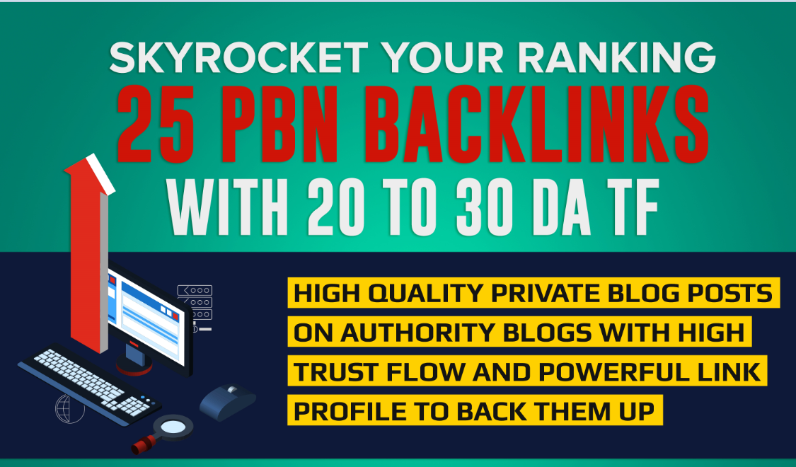 create 25 permanent PBN contextual backlinks with DA and  trust flow 20-30