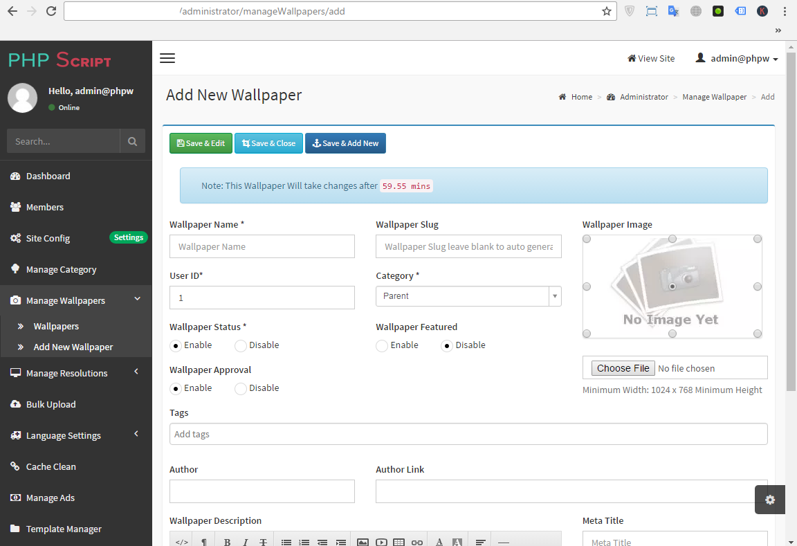 Free Earning Wallpaper Website PHP Script