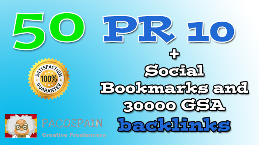 50 PR10 Social Bookmarks and 30000 GSA backlinks on tier 2 as extra
