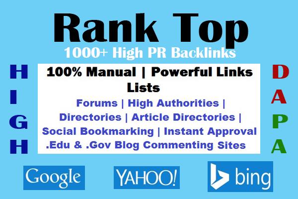 1000+ High PR9-3 Most Powerful Backlinks' Lists to Rank High Your Site #1 In Google