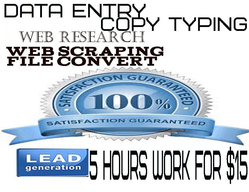 Do any kind of data entry & Web scraping,web Research work for 5 hours