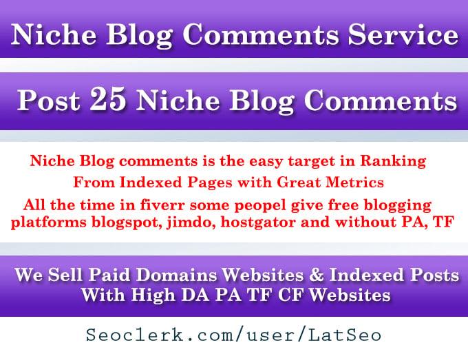 Do 25 Niche blog comments With High DA PA TF CF Sites