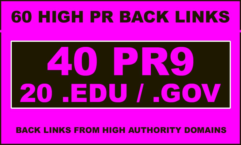 40 PR9-7 + 20 .edu & .gov High PR Backlinks - EXCELLENT RESULTS