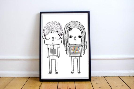  Draw turn you into cute cartoon in Black & White from your photo