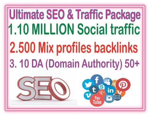 SEO & Social  Campaigns- 10 Million Social traffic- 500 Mix Profiles Backlinks - 10 DA (Domain Authority 