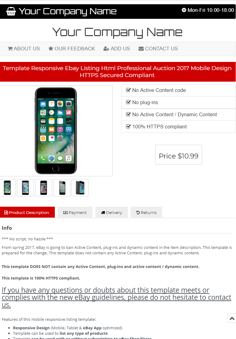 Ebay Listing Template Design Auction Mobile Professional Responsive Html Custom