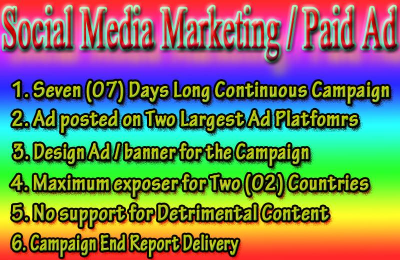 Social Media Marketing / Paid Ad for Seven Days 