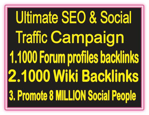 Top  Popular SEO & SMM Package on SeoClerks- 1000 Forum Profiles Backlinks- 1000 Wiki Backlinks -Promote 8 Million Social People