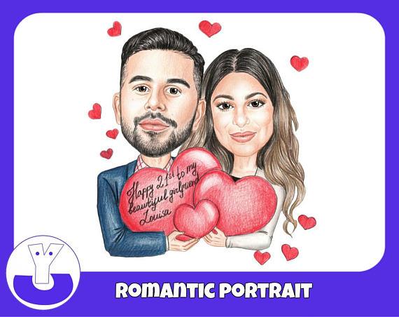 Custom Portrait, Romantic Gift, Couple Portrait