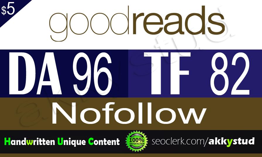 I will publish unique guest post on "goodreads" DA-96
