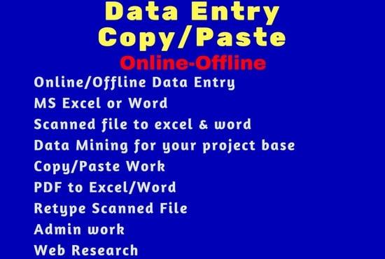 Data Entry, Data Collection, Typing(Online-Offline), Word, Excel, Convert PDF to Word