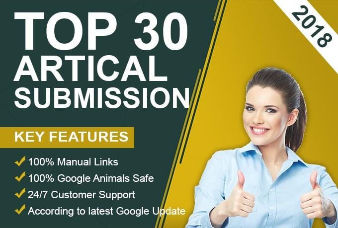 "i will " provide 30 Artical Submission on high da 100 sites 