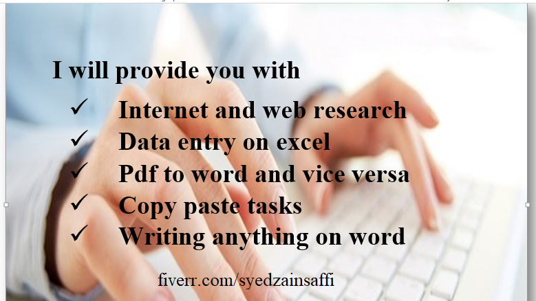 Virtual Assistant, Data entry,internet research, tasks on excel, word, powerpoint,pdf