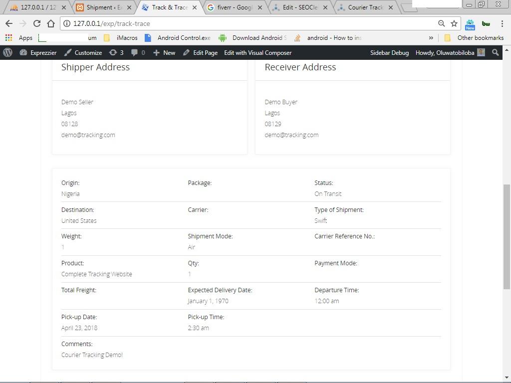 Courier Tracking Website based on wordpress