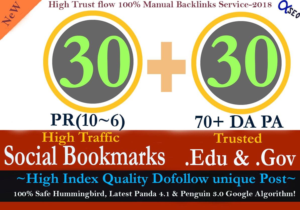 Manually Build 60 Backlinks 20 Pr10-6 Social Bookmarks+20 .Edu .Gov + 20 pr9Links to Boost SEO Rank 