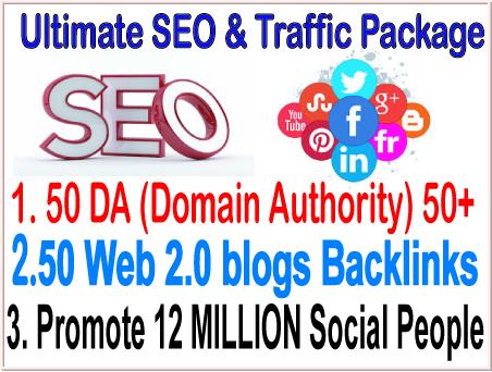 Google Safe SEO & SMM  campaign- 50 PR9 DA Domain Authority Backlinks - 20 Web 2.0 blogs Backlinks-Promotion 12 Million Social people