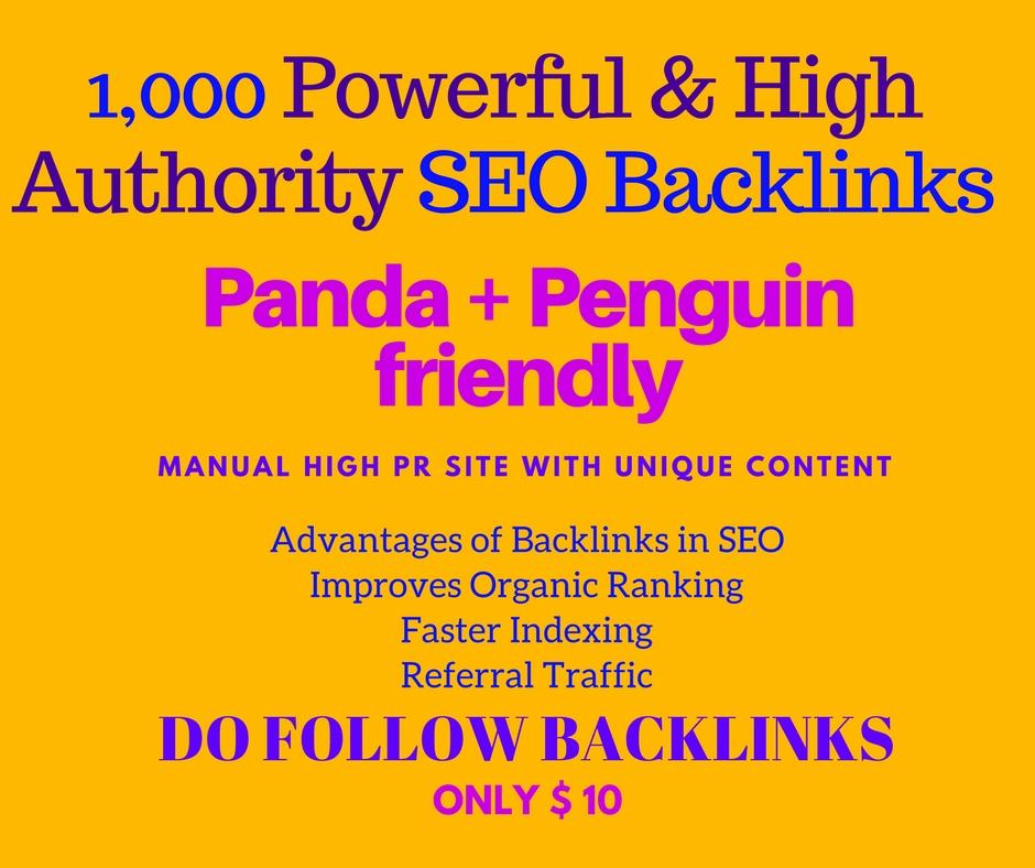 Provide 1000 + High Athourity Backlink To Your Website 