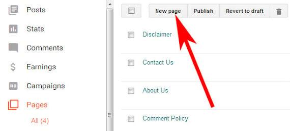 Create a page Contact us and private policy