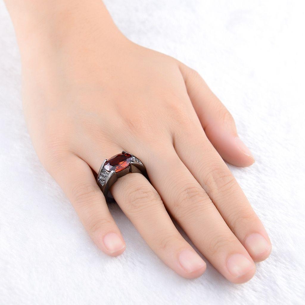 Solitaire Red Garnet Fashion Black 18K Gold Filled Man's Rings 