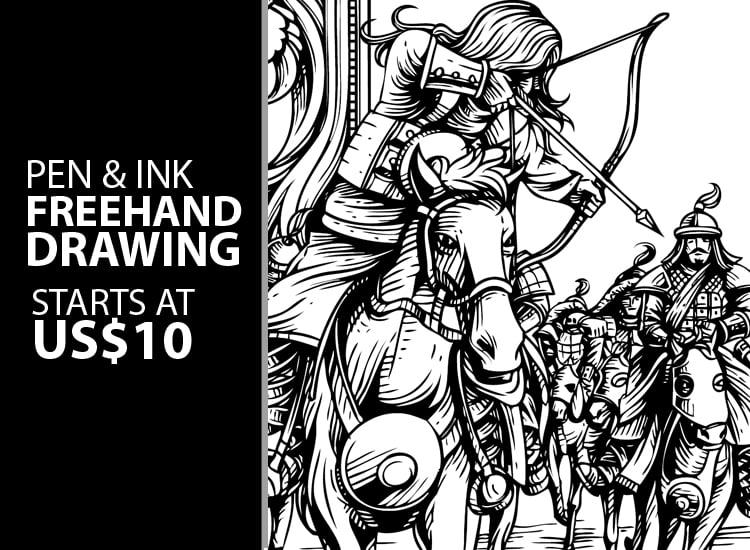 Drawing in pen & ink