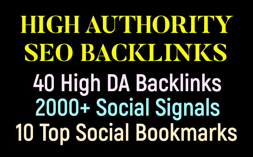 40 High DA Backlinks, 2000+ SEO Signals, 10 Top Social Bookmarking - High Authority seo Backlinks