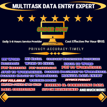 Do Multitask Data Entry Work Daily 8 hours & Per Hour @