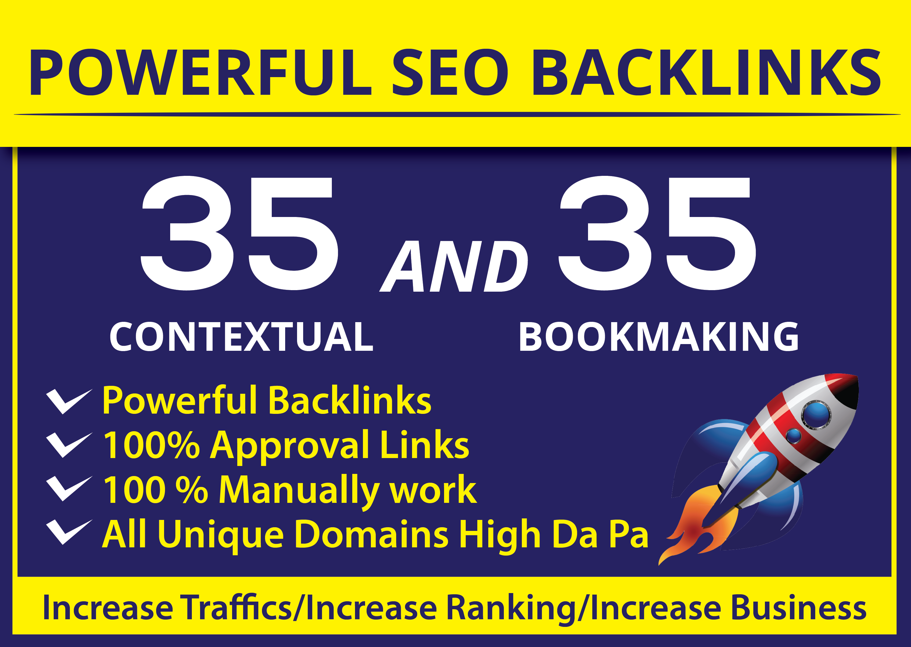 Build Seo Backlinks 35 Contextual + 35 SOCIAL Bookmaking Unique Domain High DA PA