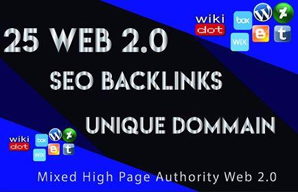 Create 25 High Da Web 2.0 SEO Backlinks Contextual Unique domain with login details