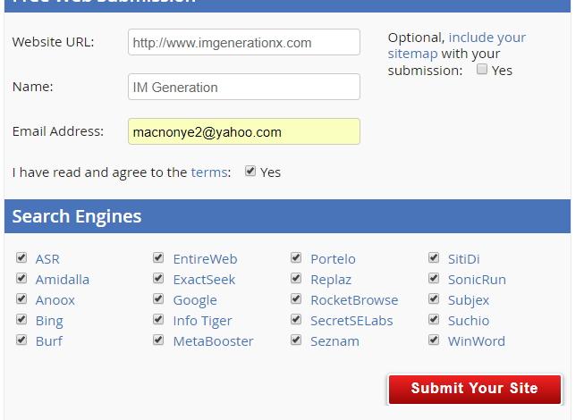 manually add your URL to over 100 search engines and web directories