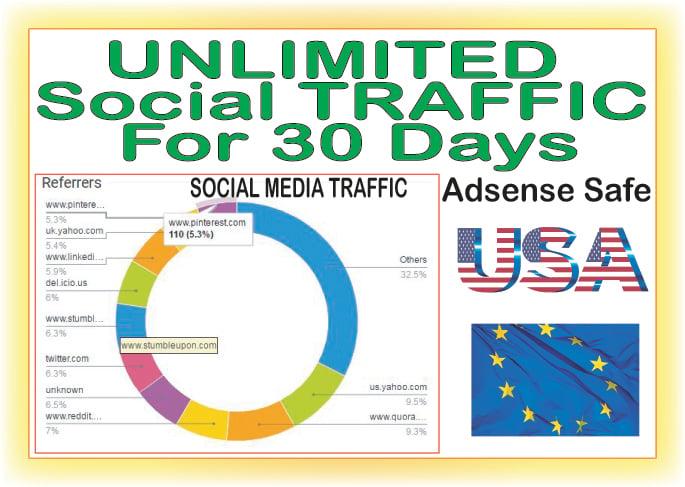 Do 30 days of  Unlimited  Human Traffic from social & organic Web Visitors from main search engines