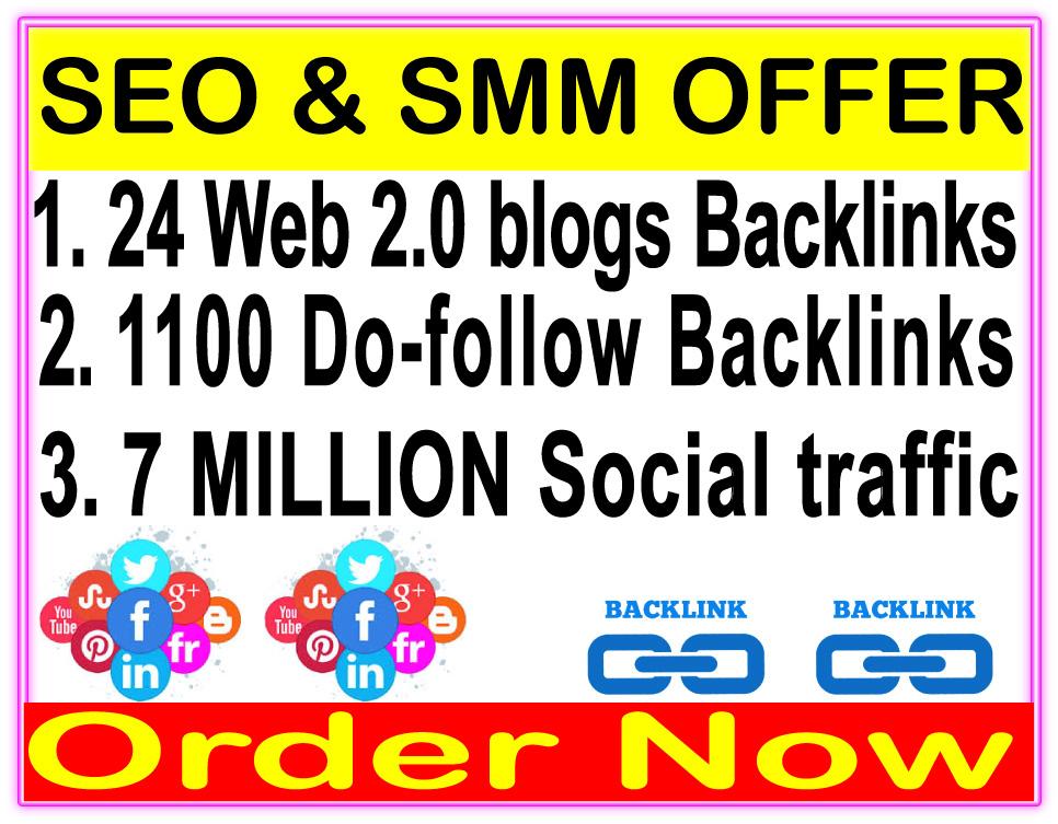 High Indexer SEO Package - 24 Web 2.0 blogs backlinks-1100 Do Follow backlinks-Promotion 7 Million social People