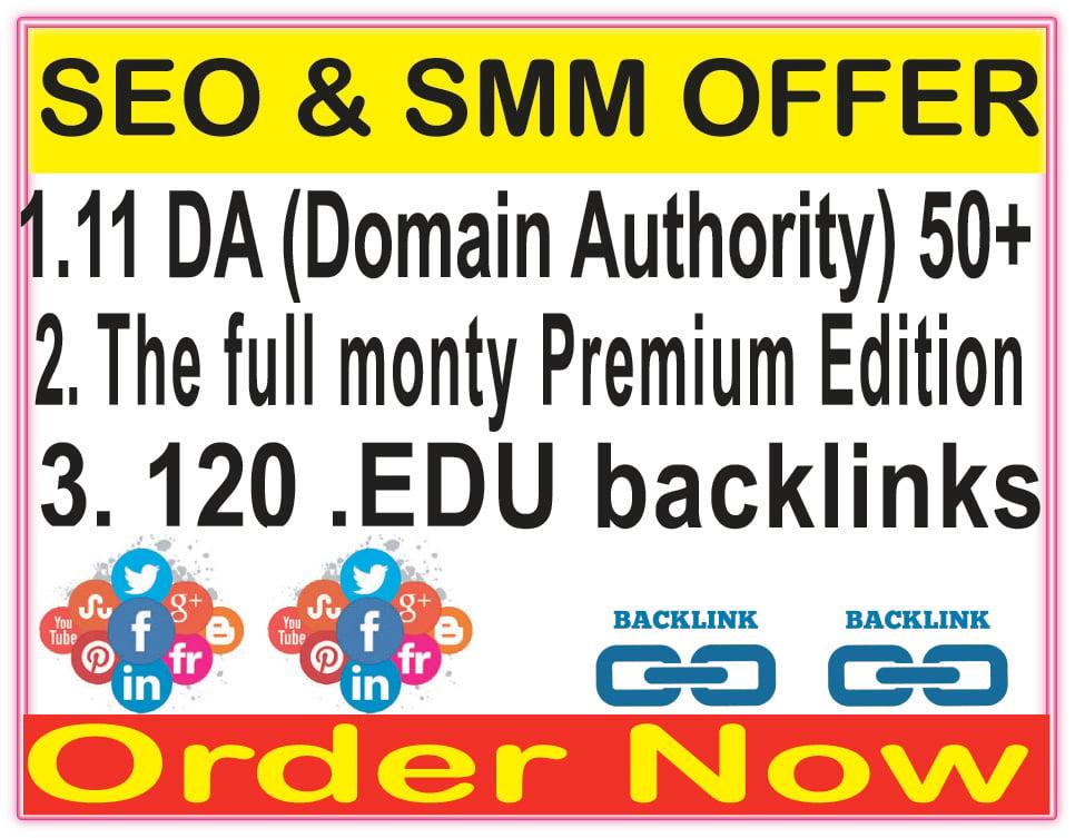 HQ Indexer SEO & SMM Package-11 PR9 DA (Domain Authority) 70-The full monty Premium Edition-120 EDU backlinks