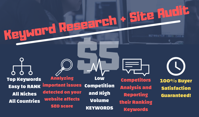 SEO keyword research, competitor analysis, back-links and site audit