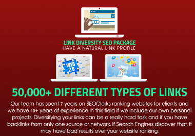 Link Diversity SEO Package - Get 50,000 Diversity Links - SOCIAL SIGNALS,  PBN BACKLINKS,  BOOKMARKS