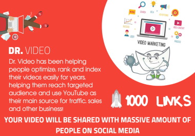 Youtube SEO - Get 1000 Organically Built Links - Video Embeds,  Social Signals and Backlinks