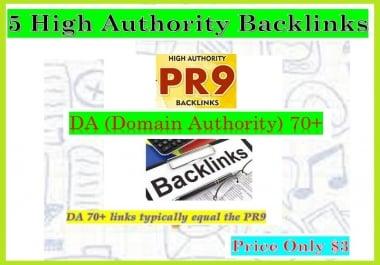 Provide 5 PR9 - DA Domain Authority 70+ Backlinks for Your websites
