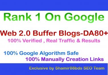 Manually 20 Web 2.0 Buffer Blogs DA80+ with Login,  Unique Content,  and Image
