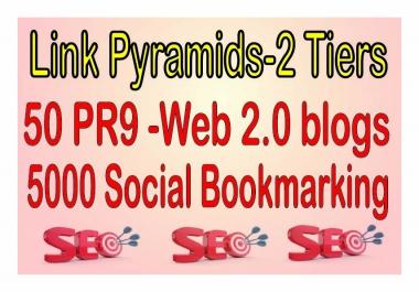 50 PR9 -Web 2.0 blogs SEO Backlinks & 5000 Social Bookmarking For Your Website Power Your Tier 2 Lin