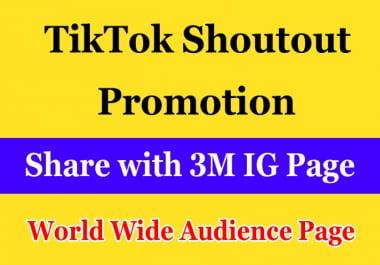 TikTok Promotion via Share on 3M Instagram Followers Page and gain TikTok Audience