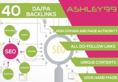 I create 40 BACKLINKS Of HIGH QUALLITY DOMAIN And PAGE AUTHORITY