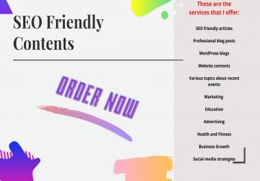 SEO optimized contents for blogs and any websites are on sale. Hire me