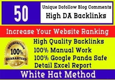 I will Manually do 50 high quality dofollow High DA blog comments