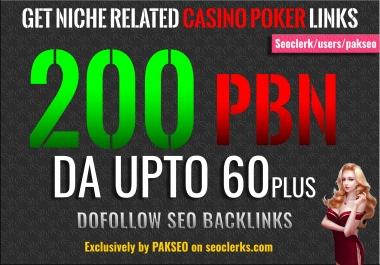 Build 200 PBN Casino Poker Gambling Backlinks DA Upto 60 plus All are Unique Domain PBNs links
