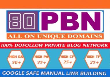 I will Create 80 permanent 20+ DA PA TF CF Powerful PBN Links to To Rank Your Site